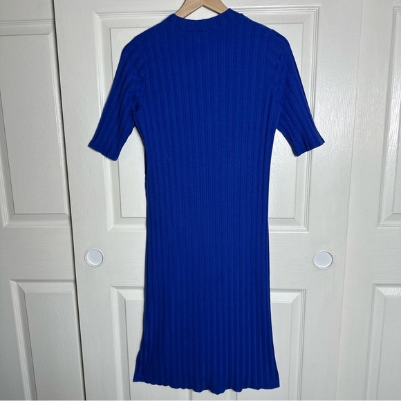 Eileen Fisher Medium Shift Dress Womens Blue Ribbed Stretch Tee Midi Office Work - Picture 2 of 10